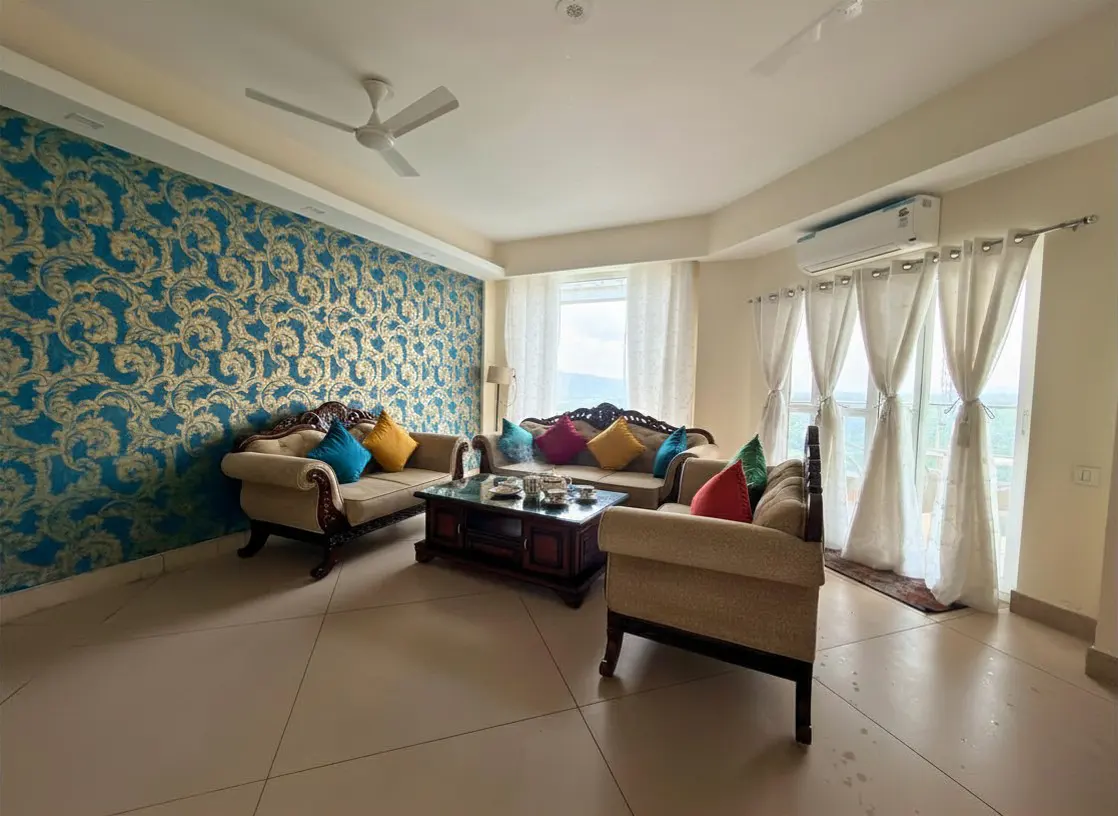 Classic living room with damask wall at Ganges Heaven